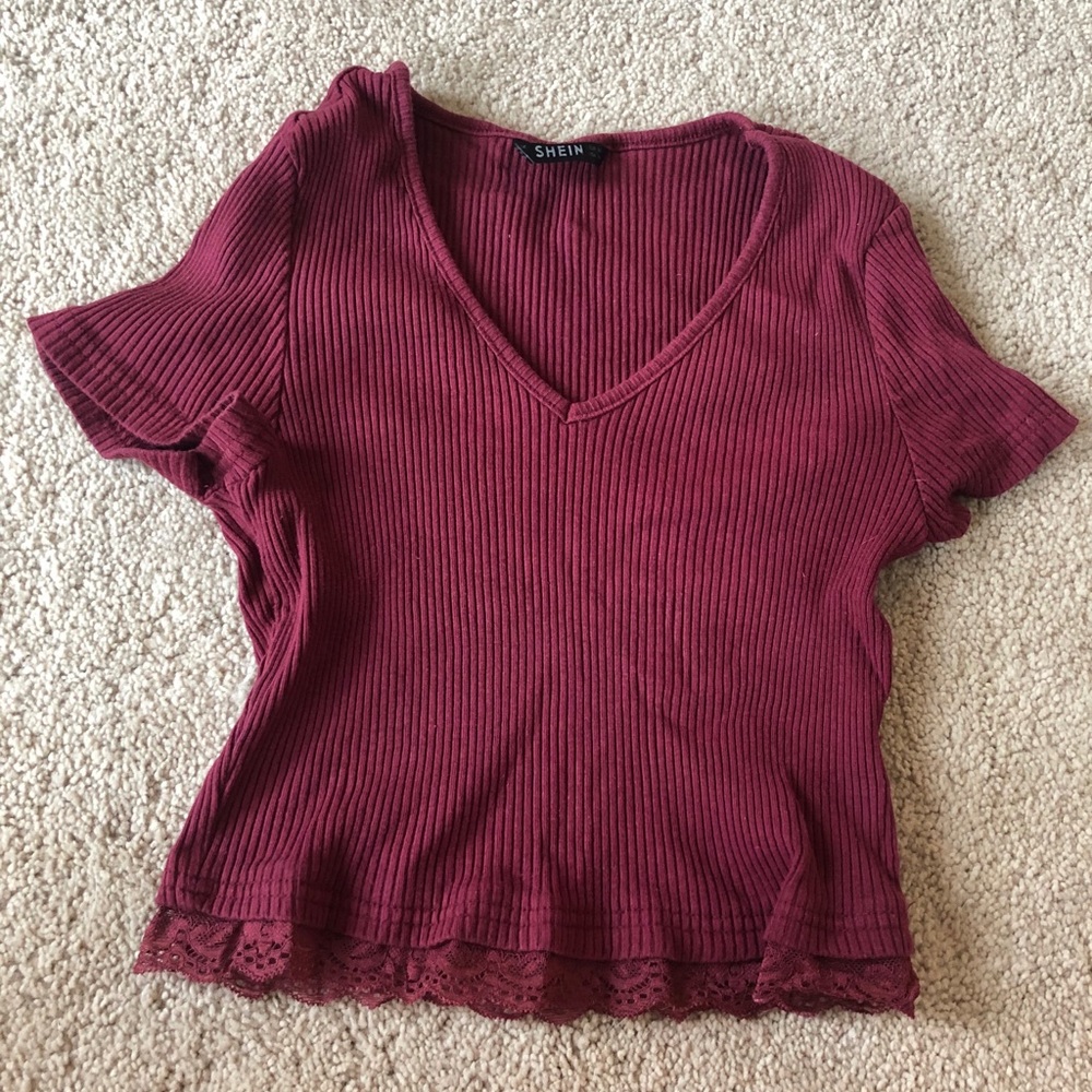 Ribbed Lace Hem Crop Top